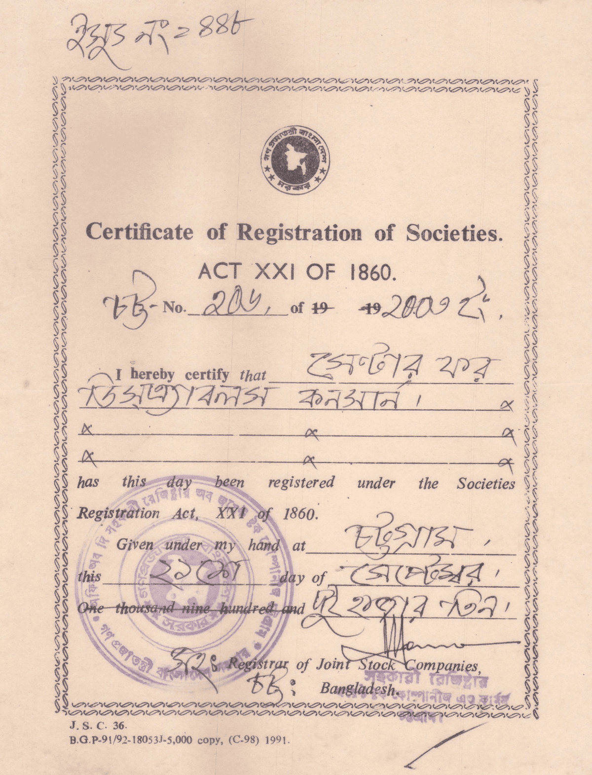 Society Registration Certificate